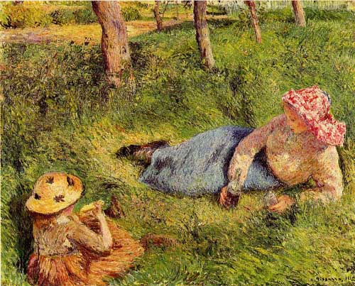 Painting Code#45841-Pissarro, Camille - The Snack, Child and Young peasant at Rest