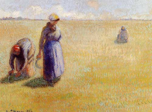 Painting Code#45844-Pissarro, Camille - Three Women Cutting Grass