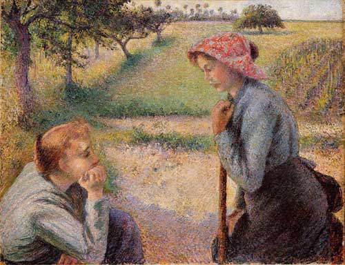 Painting Code#45845-Pissarro, Camille - Two Peasant Woman Chatting