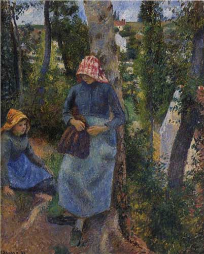 Painting Code#45847-Pissarro, Camille - Two Young Peasants Chatting under the Trees