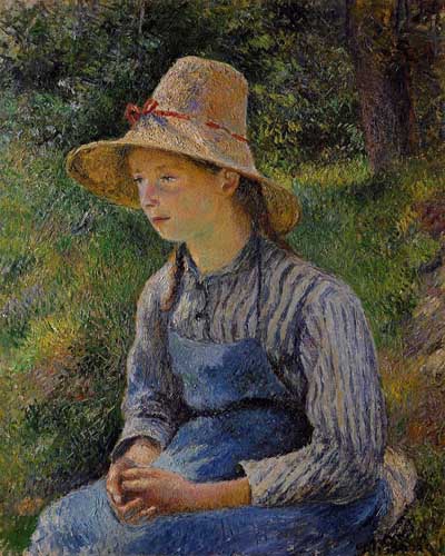 Painting Code#45855-Pissarro, Camille - Young Peasant Girl Wearing a Hat