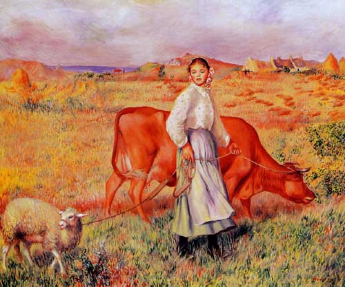 Painting Code#45981-Renoir, Pierre-Auguste - Shepherdess, Cow and Ewe