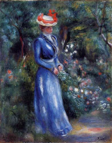 Painting Code#46010-Renoir, Pierre-Auguste - Woman in a Blue Dress, Standing in the Garden of Saint-Cloud