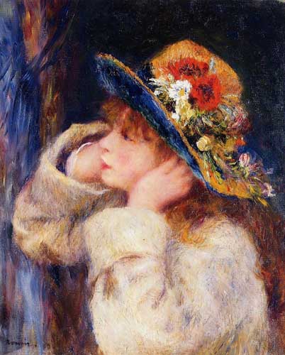 Painting Code#46019-Renoir, Pierre-Auguste - Young Girl in a Hat Decorated with Wildflowers
