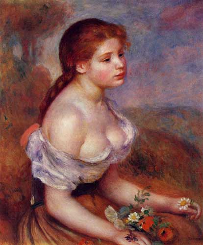 Painting Code#46024-Renoir, Pierre-Auguste - Young Girl with Daisies