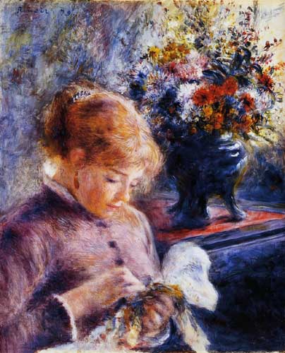 Painting Code#46030-Renoir, Pierre-Auguste - Young Woman Sewing