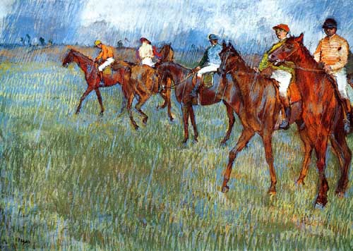 Painting Code#46121-Degas, Edgar - Jockeys in the Rain