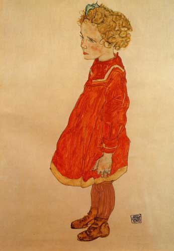Painting Code#46228-Egon Schiele - Little Girl with Blond Hair in a Red Dress