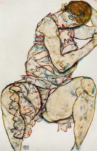 Painting Code#46239-Egon Schiele - Seated Woman with Her Left Hand in Her Hair