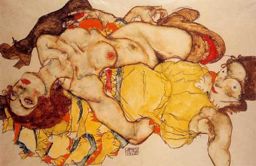 Painting Code#46241-Egon Schiele - Two Girls Lying Entwined