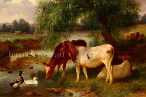 Painting Code#5038-Hunt, Walter(USA) - Calves Watering in the Shade
