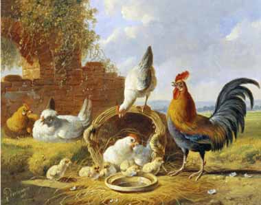 Painting Code#5052-Albertus Verhosen - Spring Chickens