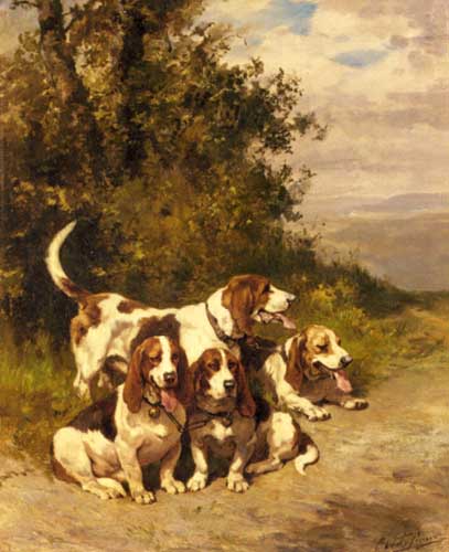 Painting Code#5347-Penne, Charles Olivier De(France): Hunting Dogs on a Forest Path