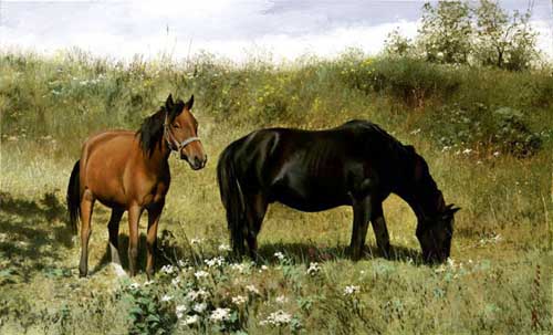 Painting Code#5472-Two Horse in Landscape