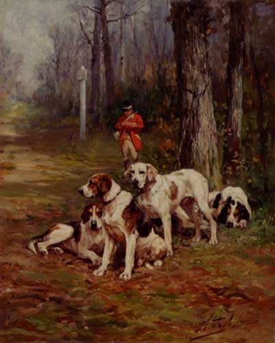 Painting Code#5493-Penne, Charles Olivier De(France): Hunting Dogs At Rest