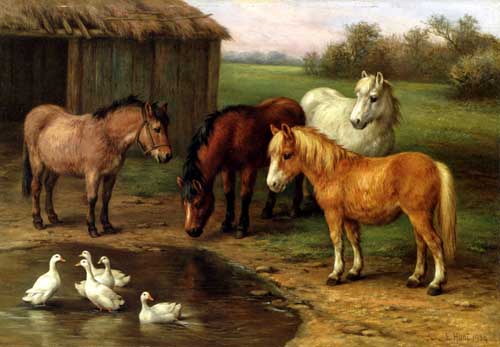 Painting Code#5630-Hunt, Edgar(UK): Ponies By A Pond