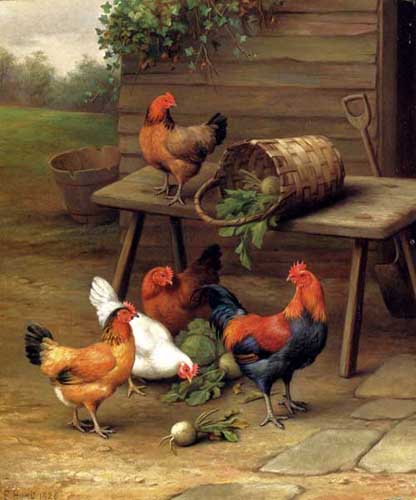 Painting Code#5635-Hunt, Edgar(UK): Poultry In A Barnyard