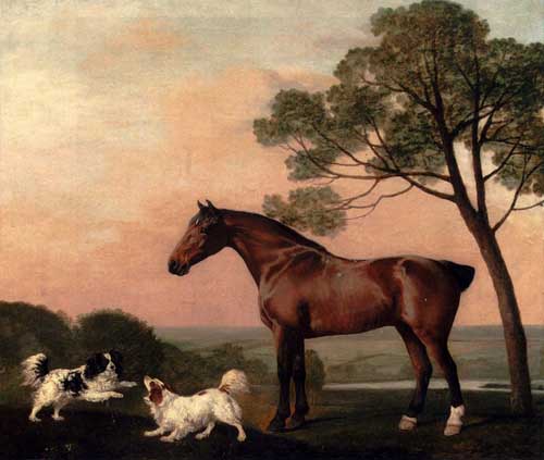 Painting Code#5655-Stubbs, George(UK): A Bay Hunter With Two Spaniels
