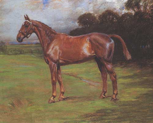 Painting Code#5706-Cecil Windsor Aldin - Chestnut Horse in Landscape