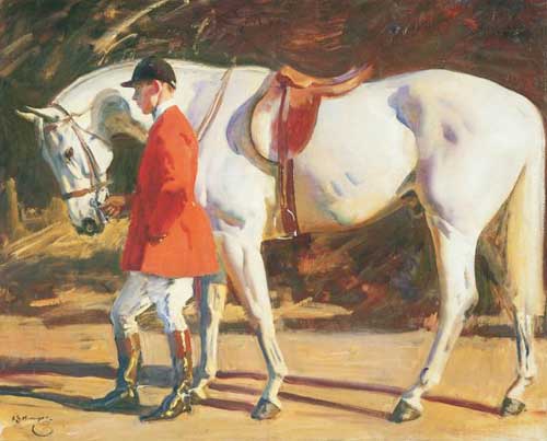 Painting Code#5732-Munnings, Sir Alfred James(UK) - A Study of the Artists Favorite Grey Hunter Isaac