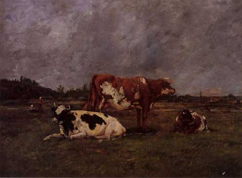 Painting Code#5744-Eugene-Louis Boudin - Cows in Pasture 