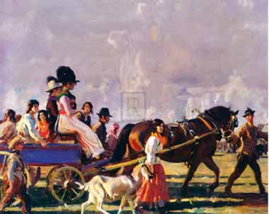 Painting Code#5812-Munnings, Sir Alfred James(UK) - Arrival At Epsom