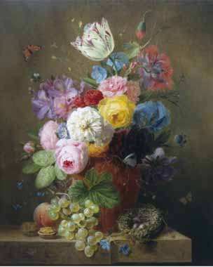 Painting Code#6010-Arnoldus Bloemers - Rich Still Life of Roses, Poppies, Azaleas and Tulips