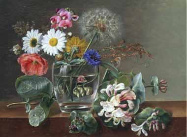 Painting Code#6016-Johan, Laurentz Jensen - Still Life of Flowers in a Glass