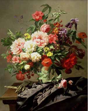 Painting Code#6023-Henri Robbe - Peonies, Poppies and Roses