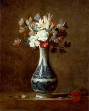 Painting Code#6032-Chardin, Jean-Baptiste-Simeon - Vase of Flowers