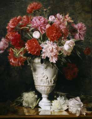 Painting Code#6043-Gabriel Schachinger - Peonies in a Vase on a Table