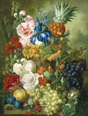Painting Code#6044-Georgius van Os - Rich Still Life of Summer Flowers