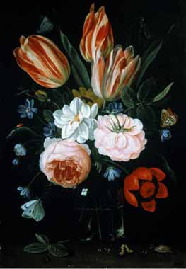 Painting Code#6045-Jan Kessel - Tulips and Roses in a Glass Vase