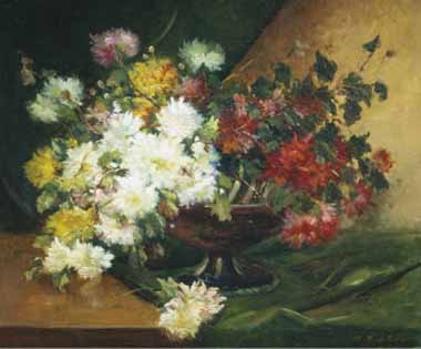 Painting Code#6067-Eugene Henri Cauchois - Still Life of Asters