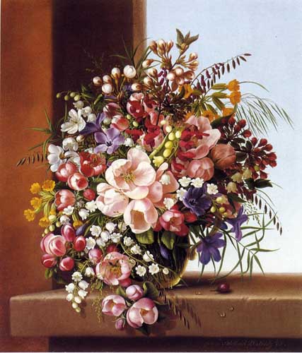 Painting Code#6097-Adelheid Dietrich - Flowers in a Glass Bowl 