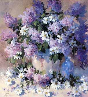 Painting Code#6188-Joyce Pike:Lilacs and Daisies