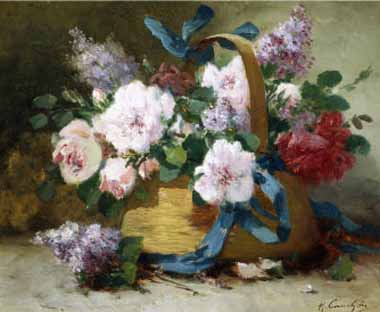 Painting Code#6258-Eugene Henri Cauchois - The Basket of Flowers