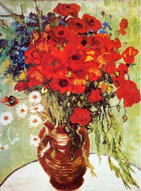 Painting Code#6393-Vincent Van Gogh - Vase with Daisies and Poppies