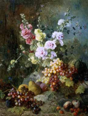 Painting Code#6457-Alexandre Couder - Still Life with Flowers and Fruit