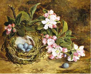 Painting Code#6475-H. Grey - Apple Blossom and a Bird&#039;s Nest