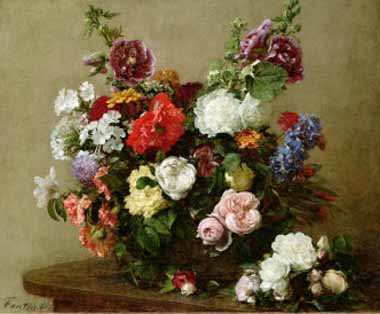 Painting Code#6582-Henri Fantin-Latour - French Roses and Peonies