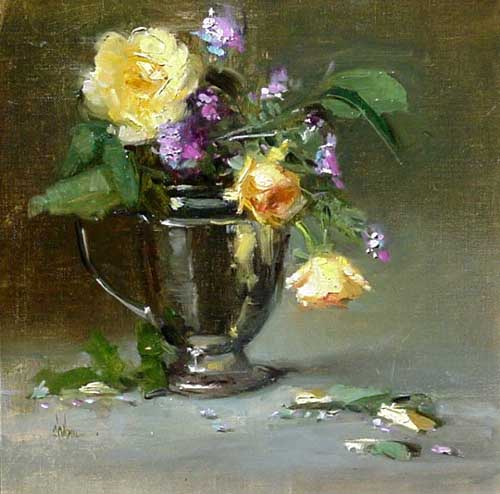 Painting Code#6588-Roses in Silver Vase
