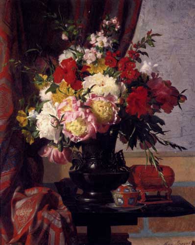 Painting Code#6652-Bruyas, Marc-Laurent(France): Still Life With Peonies
