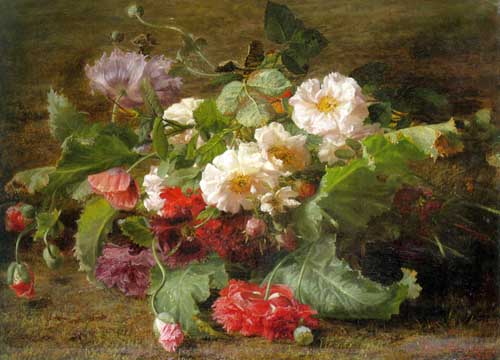 Painting Code#6677-Bakhuyzen, Geraldine Jacoba Van De Sande: Poppies and Wild Roses
