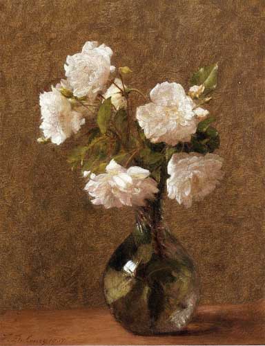 Painting Code#6701-Victoria Fantin Latour: White Roses in a Vase