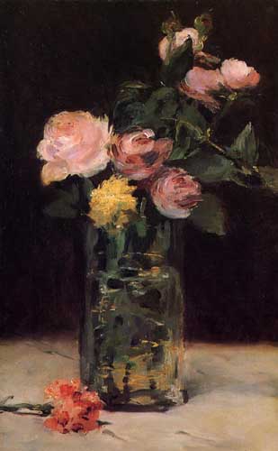 Painting Code#6704-Manet, Edouard - Roses in a Glass Vase