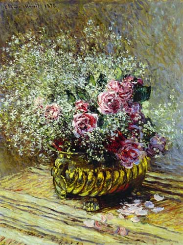Painting Code#6746-Monet, Claude - Flowers in a Pot (also known as Roses and Baby&#039;s Breath)