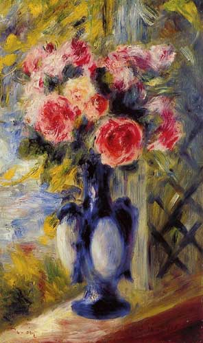 Painting Code#6756-Renoir, Pierre-Auguste - Bouquet of Roses in a Blue Vase