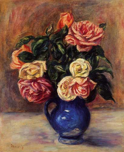Painting Code#6767-Renoir, Pierre-Auguste - Roses in a Blue Vase