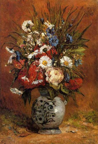Painting Code#6780-Gauguin, Paul - Daisies and Peonies in a Blue Vase